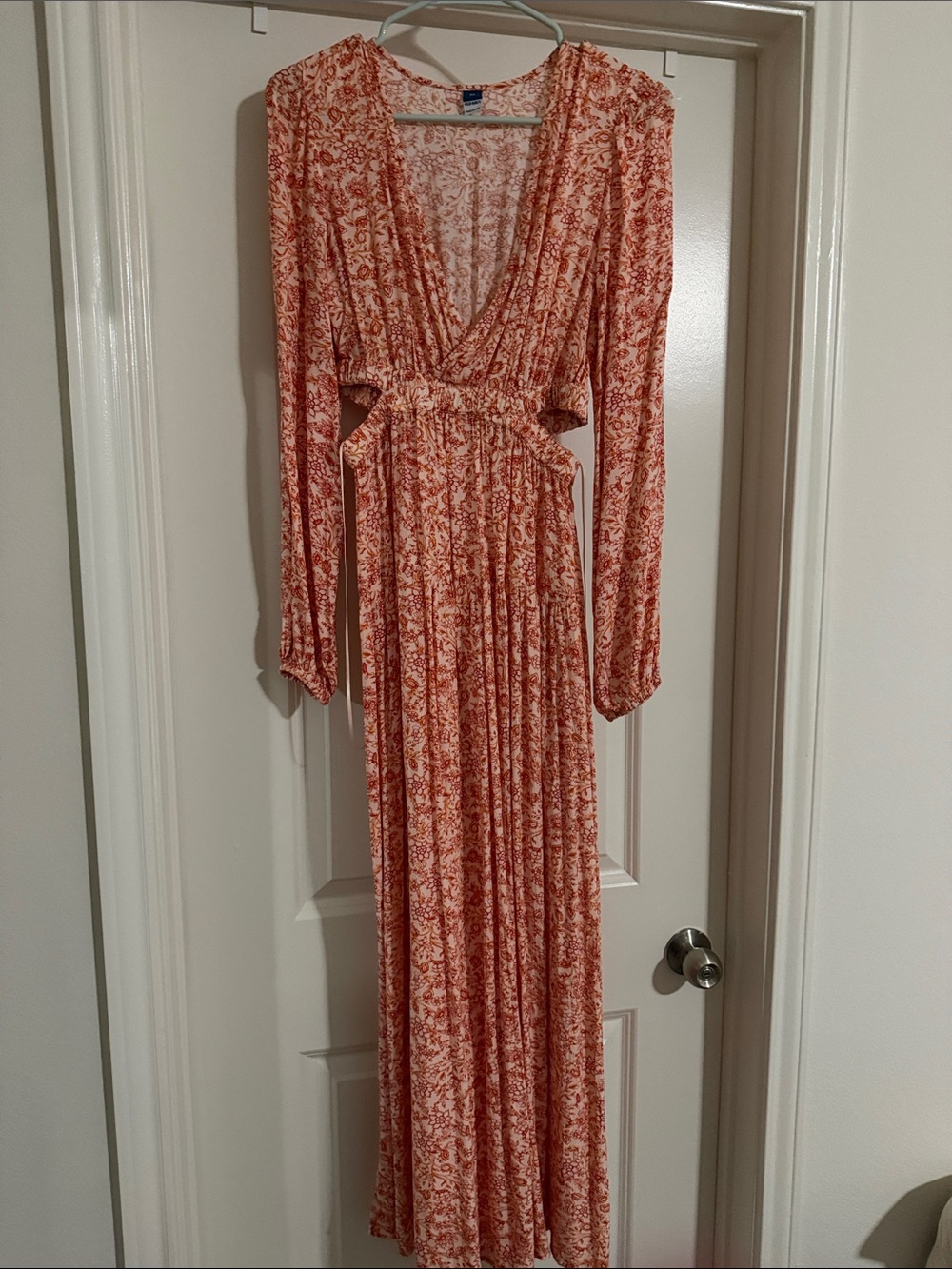 Old Navy Coral Floral Long-Sleeve Maxi Dress
